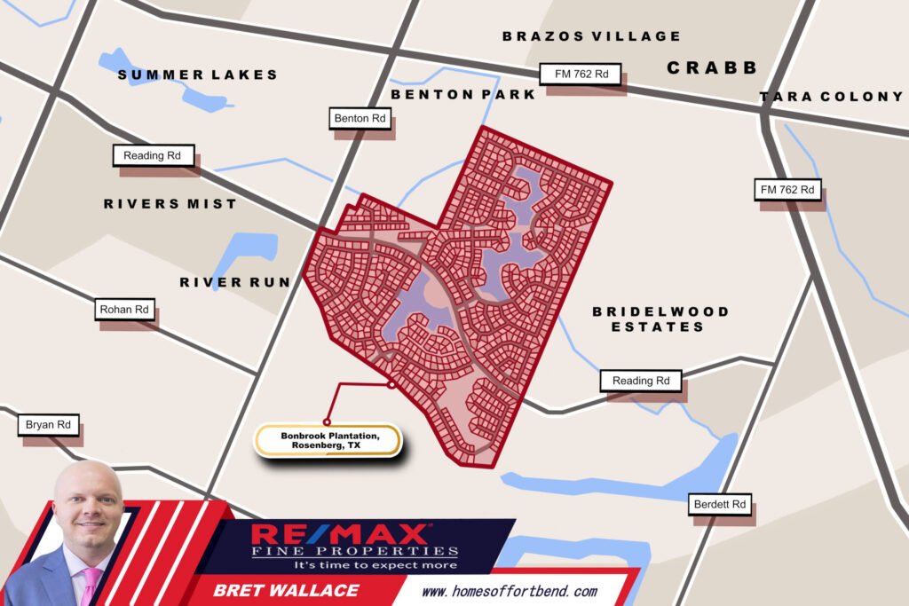 A Custom Map Infographics for the Bonbrook Plantation, Roseberg, TX Community Guide Page