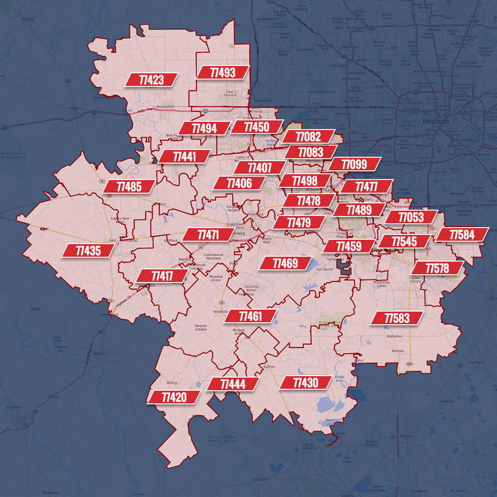 Fort Bend County, TX Zip Code Map