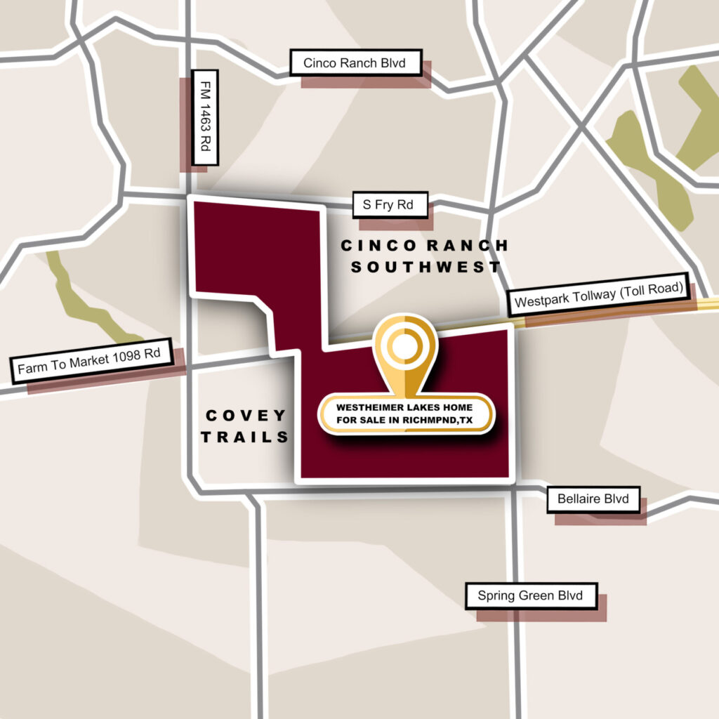 Custom Map Infographics of Westheimer Lakes, Richmond, TX for the (sublocation) community guide