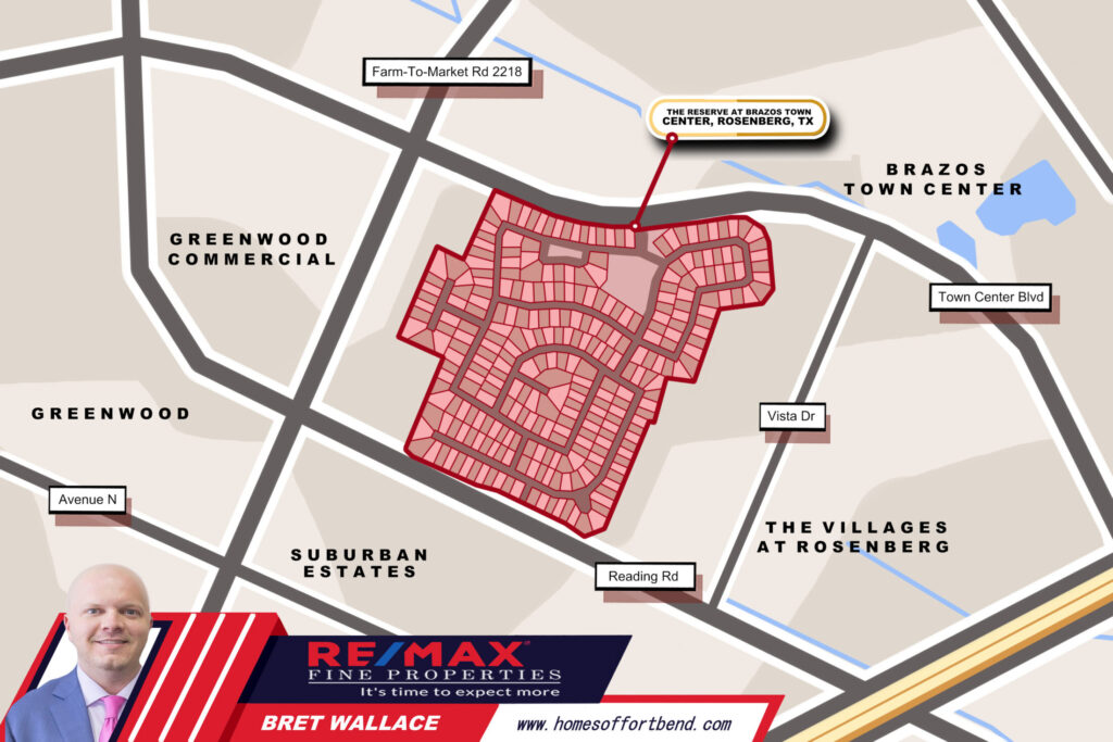 Custom Map Infographics of the The Reserve At Brazos Town Center, Rosenberg, TX Community Guide Page