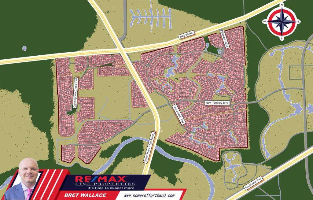 This is the custom made map inforgraphics for the community guide on homes for sale in new territory sugar land tx