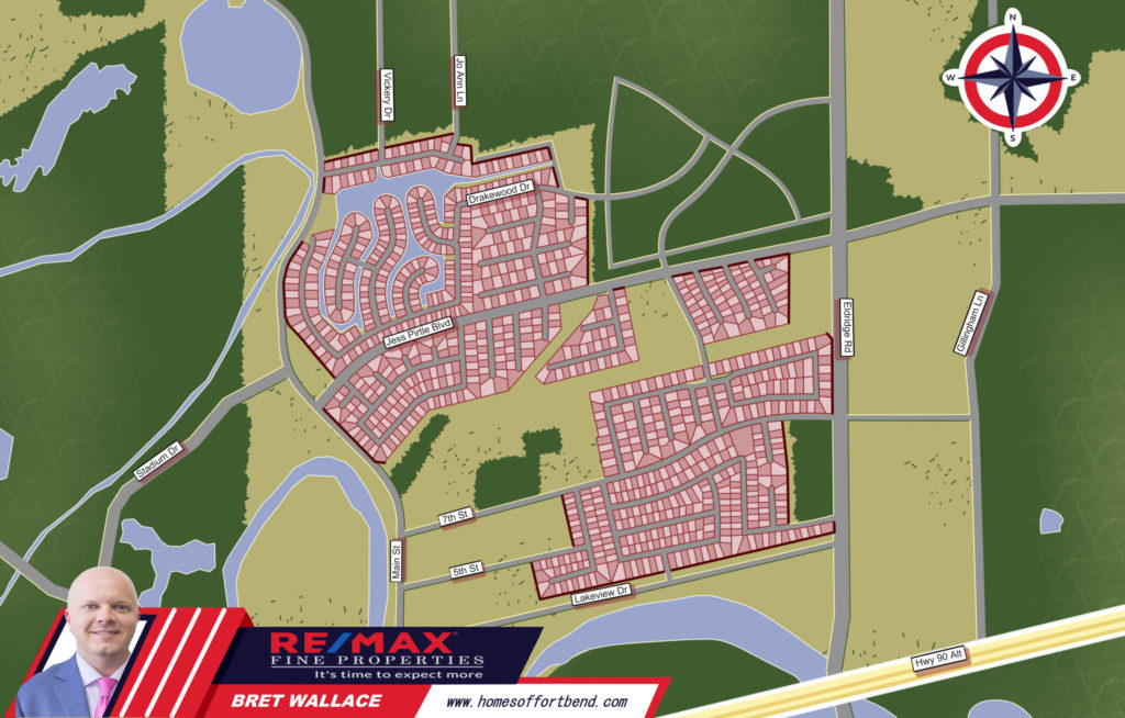 This is the custom made map inforgraphics for the community guide on Homes for Sale in Sugar Mill Sugar Land Texas