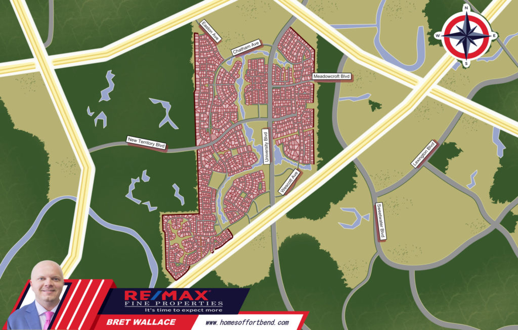 This is the custom made map inforgraphics for the community guide on Homes for Sale in Telfair Sugar Land TX