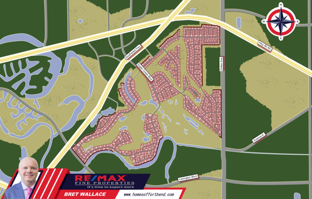 This is the custom made map inforgraphics for the community guide on homes for sale sugar creek sugar land tx