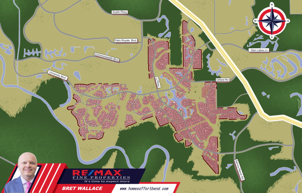 This is the custom made map inforgraphics for the community guide on riverstone sugar land homes for sale