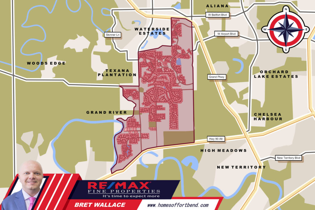 Custom Map Infographics of the Pecan Grove, Richmond, TX Community Guide Page