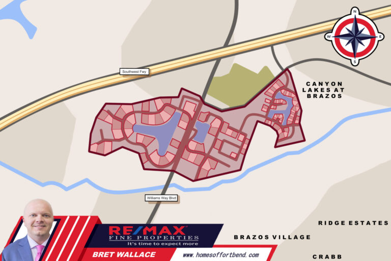 Custom Map Infographics of the Sovereign Shores Estates Lakes Of Williams Ranch, Richmond, TX Community Guide Page