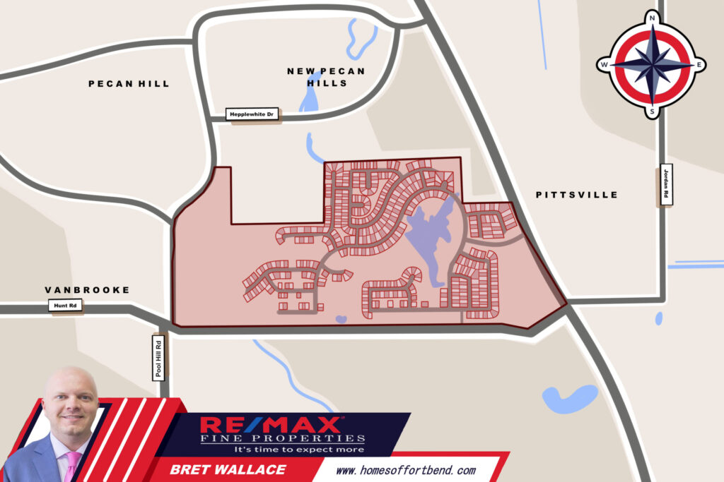 Custom Map Infographics of the Vanbrook, Fulshear, TX Community Guide Page