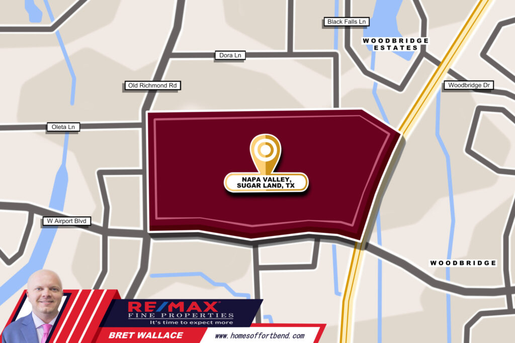 Custom Map Infographics of Napa Valley, Sugar Land, TX Homes for Sale Community Guide Page